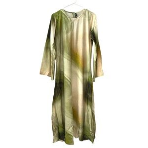 Modest Essentials medium Green Abstract Print Maxi Dress Long Sleeve Boho